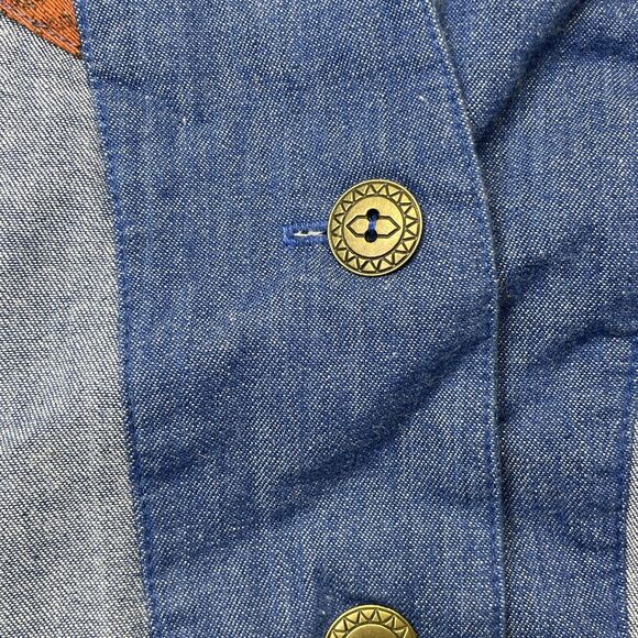 Vintage Jean Jacket Women Large Blue Studded Blue Jean Southwest Aztec 80s Rodeo - Picture 9 of 16